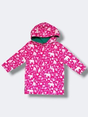 Mini Boden Hooded Toweling Dress Girls 4-5 Pink Jungle Animals Terrycloth Beach